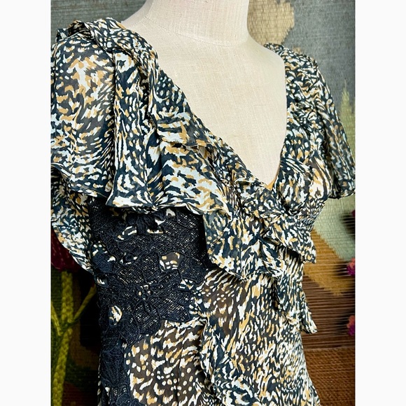 Anthropologie V-Neck Ruffle Lace Dress 0P - Picture 9 of 16